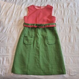Milly Mini's size 14 dress coral and green belted shift dress EUC or better